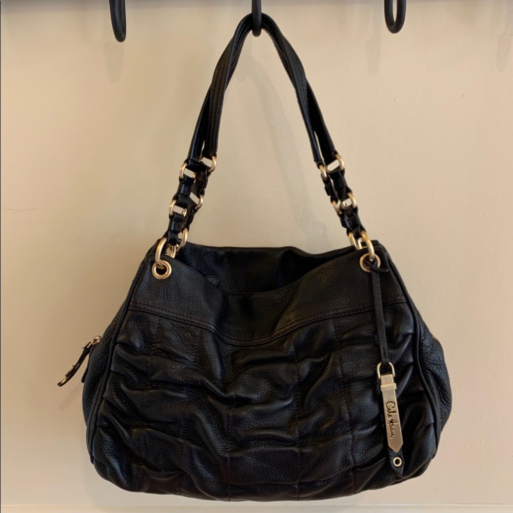 Cole Haan black leather ruched bag